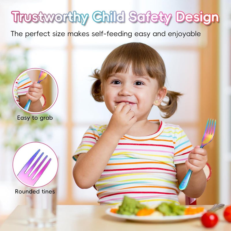 ITITT 12 Pieces Stainless Steel Rainbow Toddler Forks Set Kids Forks - Food Grade Kids Silverware Set Children Safe Small Forks Mirror Polished Sturdy and Durable Dishwasher Safe - Image 3